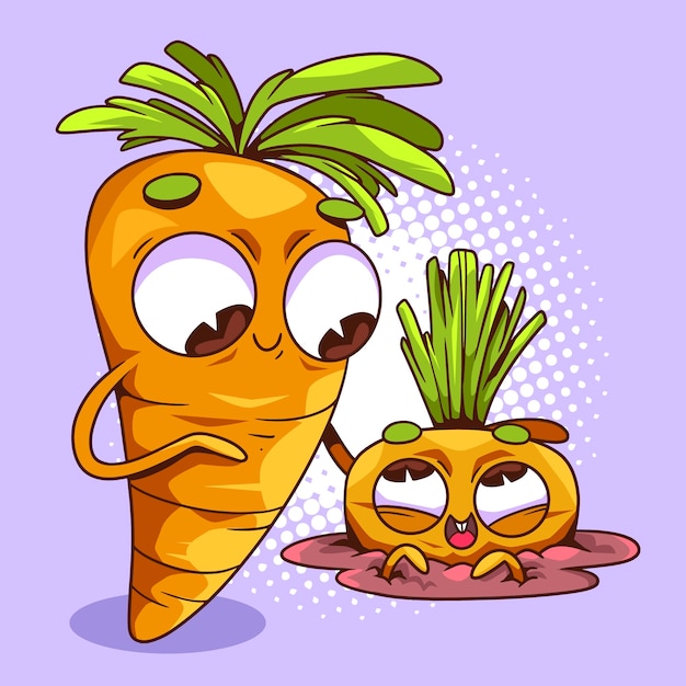 Hand drawn carrot  cartoon illustration