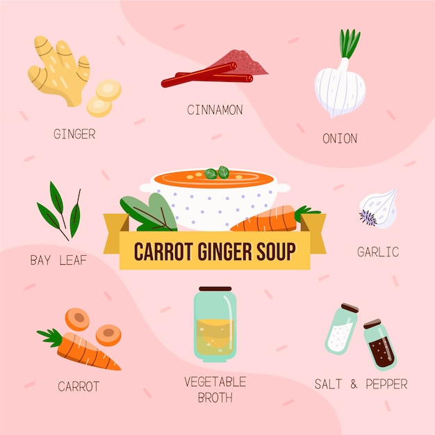 Free Vector hand drawn carrot ginger soup recipe