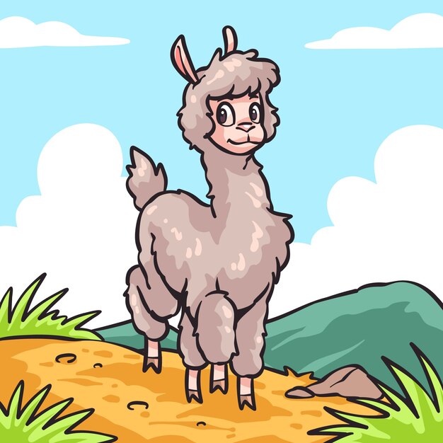 Hand drawn cartoon alpaca illustration