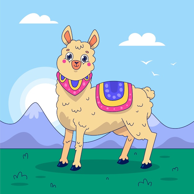 Hand drawn cartoon alpaca illustration