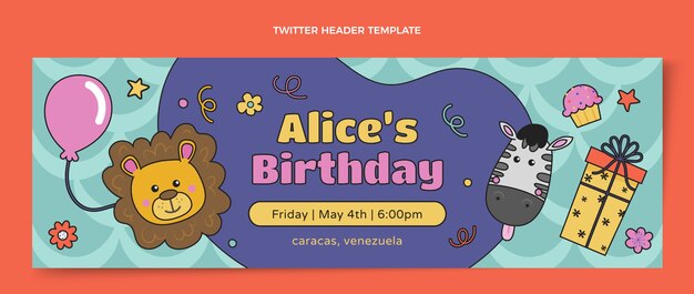 Hand drawn cartoon birthday party twitter header