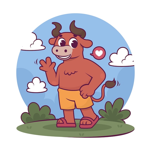 Free Vector hand drawn cartoon bull illustration