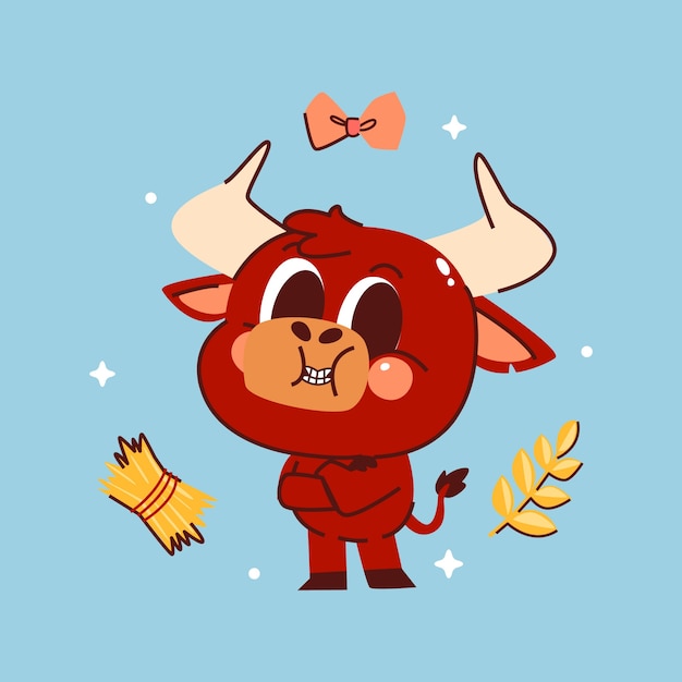 Hand drawn cartoon bull illustration