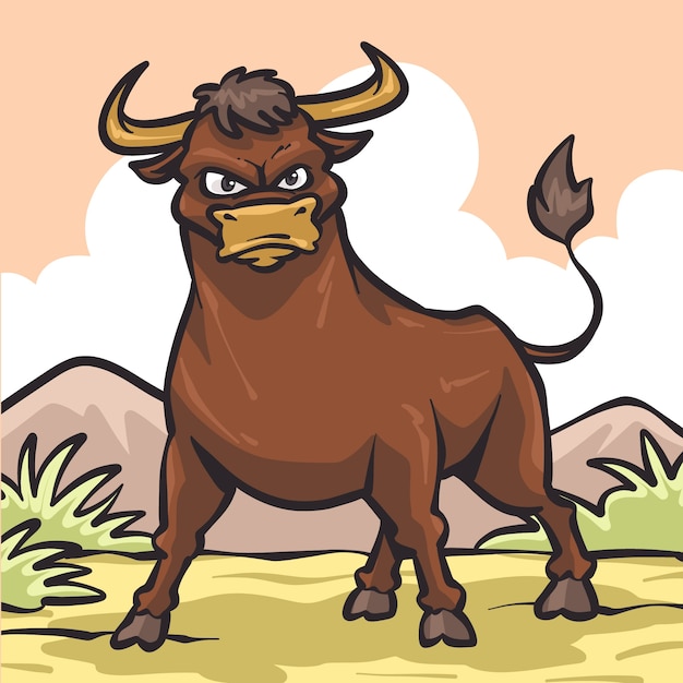 Free Vector hand drawn cartoon bull  illustration