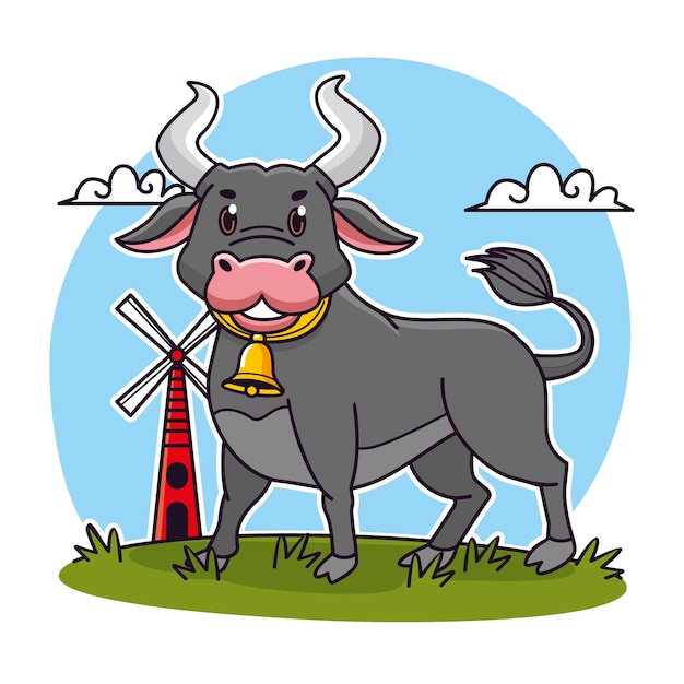 Hand drawn cartoon bull  illustration