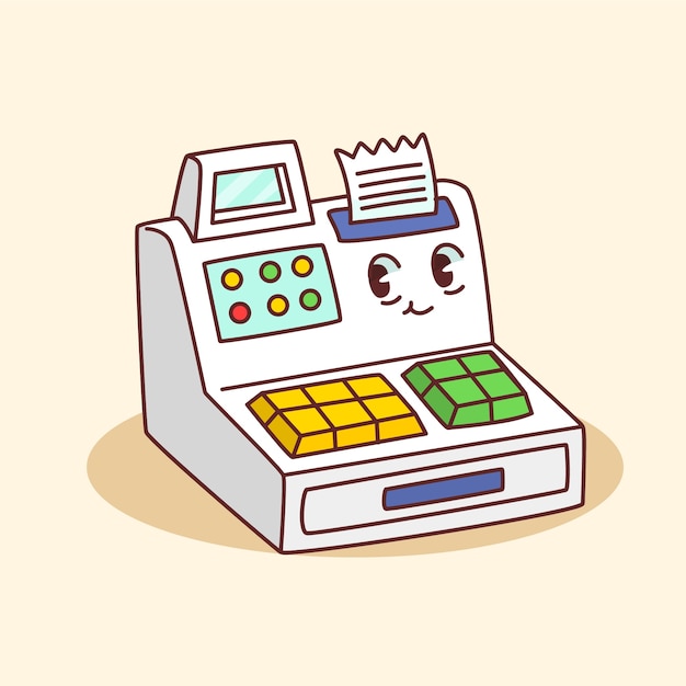 Hand drawn cartoon cash register illustration