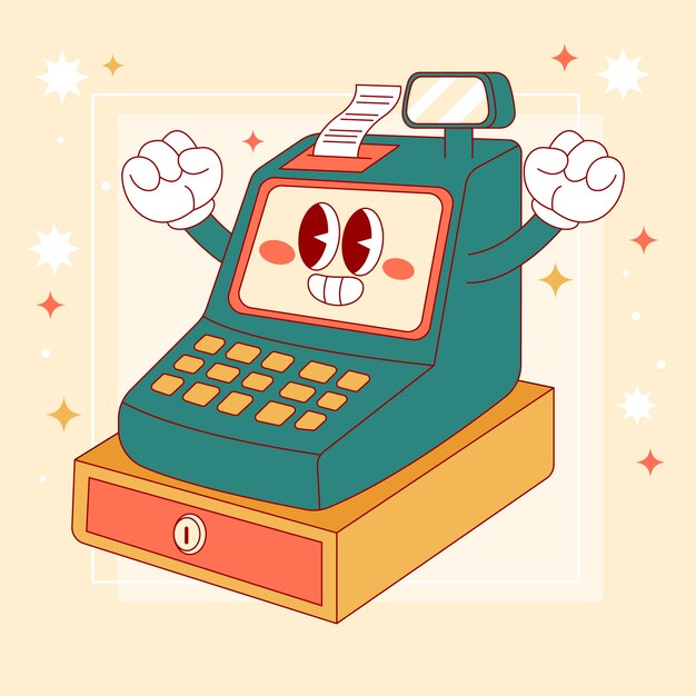 Hand drawn cartoon cash register illustration