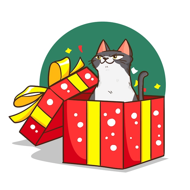 Hand drawn cartoon cat illustration for christmas season celebration