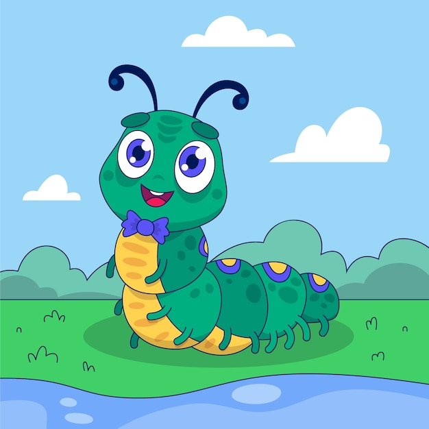 Hand drawn cartoon caterpillar illustration