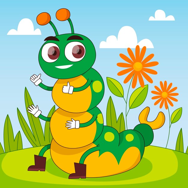 Hand drawn cartoon caterpillar illustration