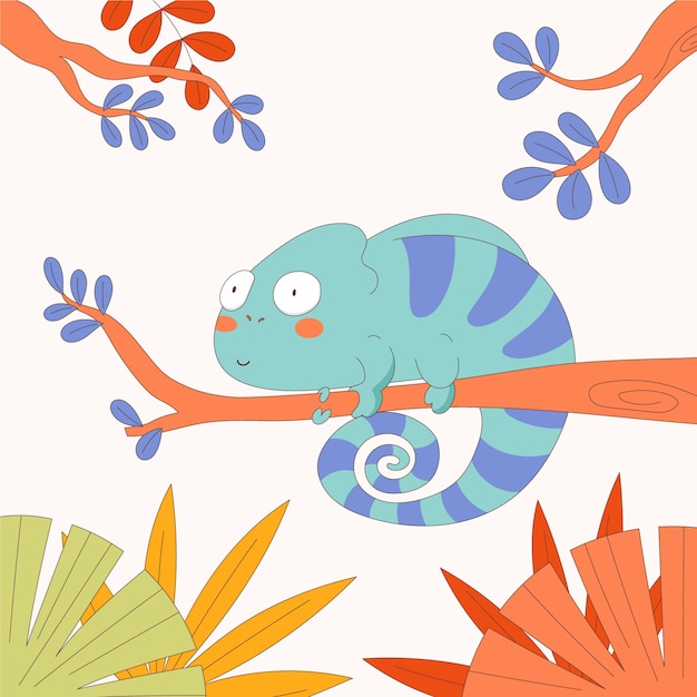 Hand drawn cartoon chameleon  illustration