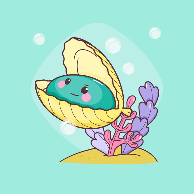 Hand drawn cartoon clam illustration