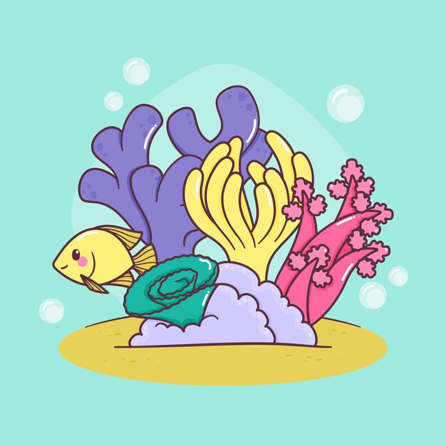 Hand drawn cartoon coral illustration