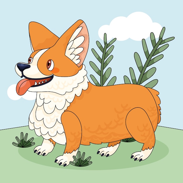 Hand drawn cartoon corgi illustration