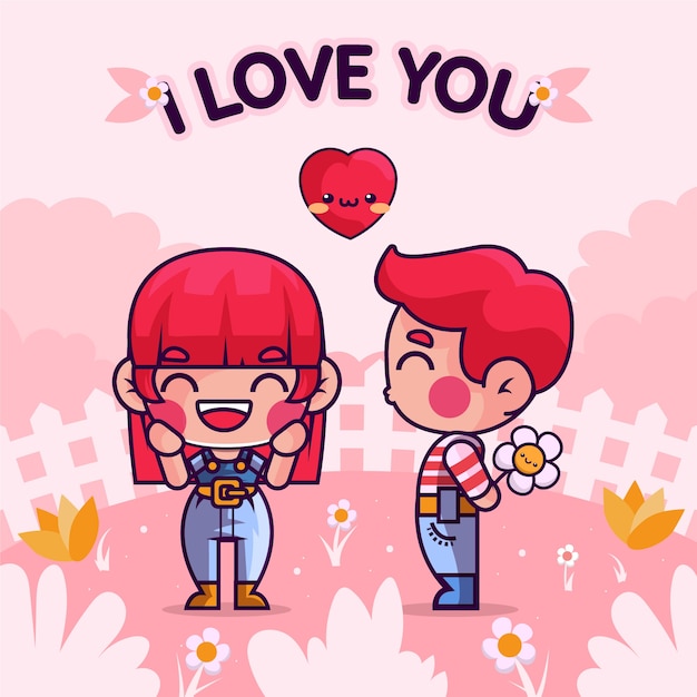 Free vector hand drawn cartoon couple in love