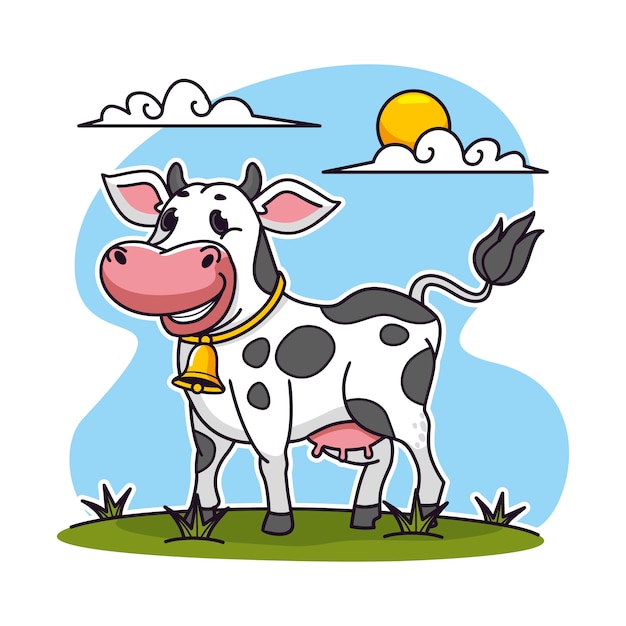 Hand drawn cartoon cow  illustration