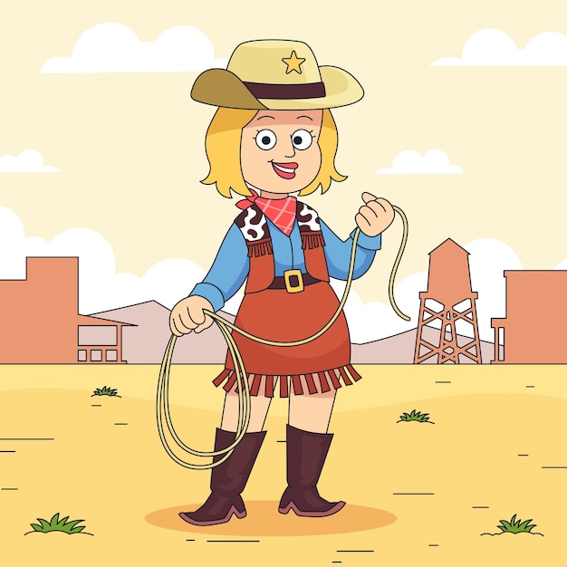 Free vector hand drawn cartoon cowgirl illustration