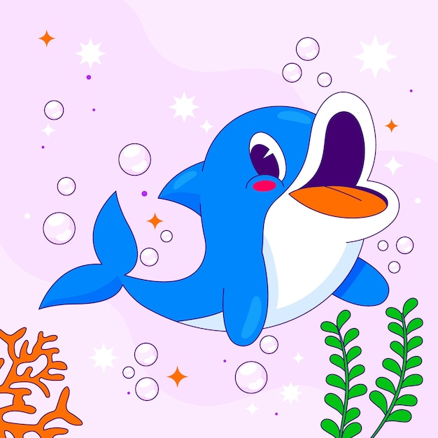 Free Vector hand drawn cartoon dolphin  illustration