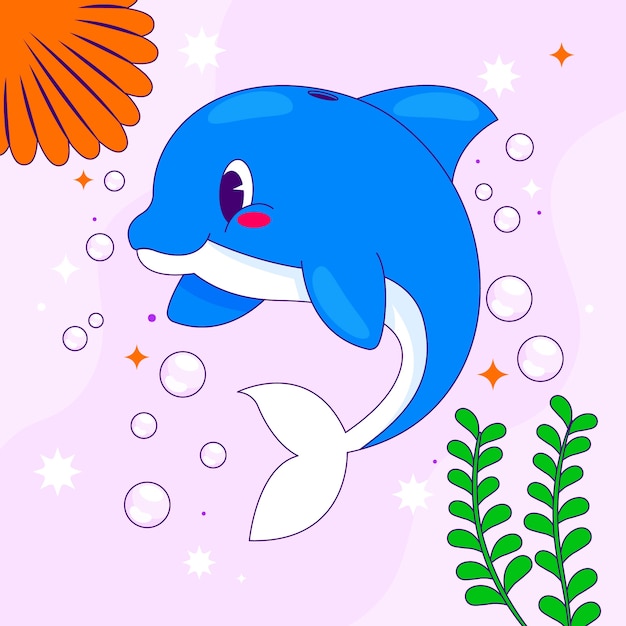 Free Vector hand drawn cartoon dolphin  illustration