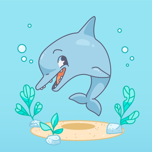 Free Vector hand drawn cartoon dolphin  illustration