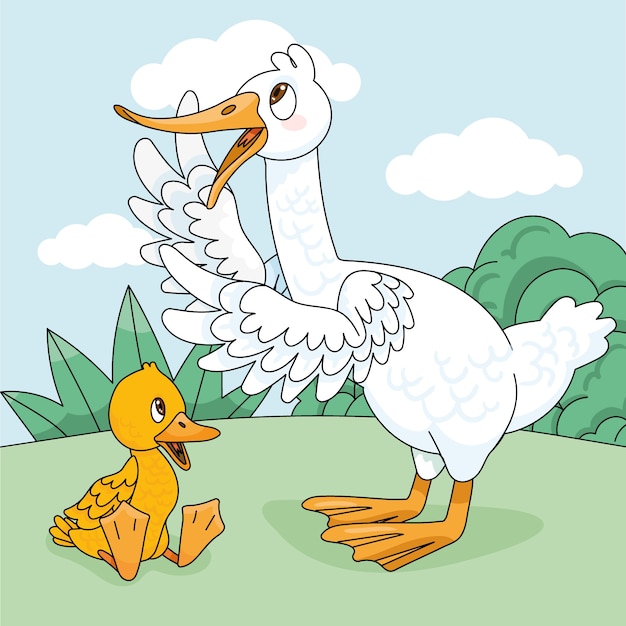 Hand drawn cartoon duck illustration