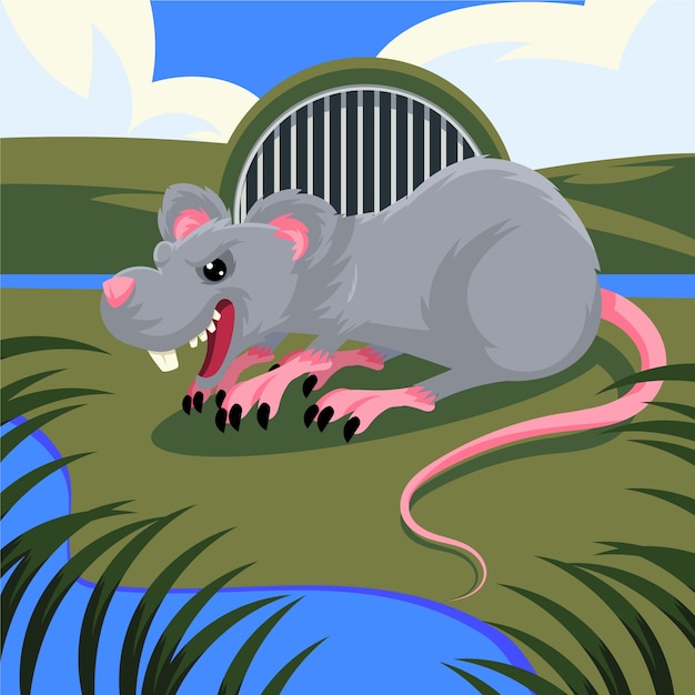 Hand drawn cartoon evil rat illustration