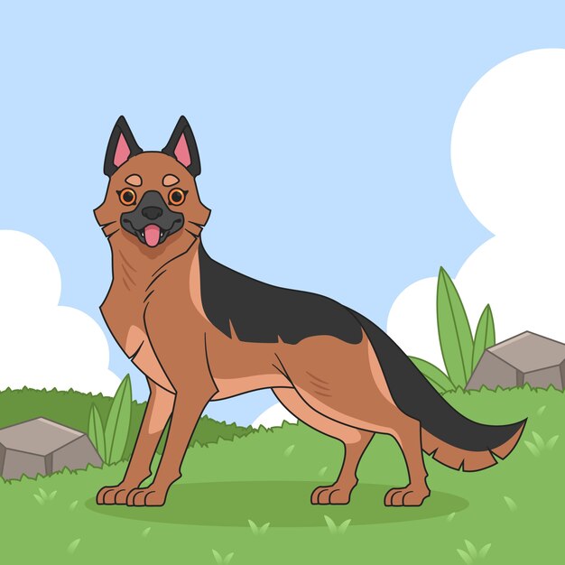 Hand drawn cartoon german shepherd illustration