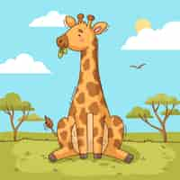 Free vector hand drawn cartoon giraffe illustration