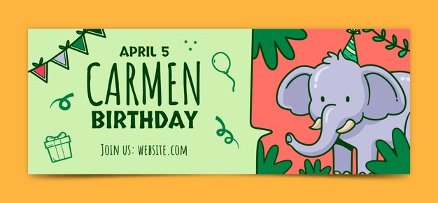 Hand drawn  cartoon jungle birthday party facebook cover