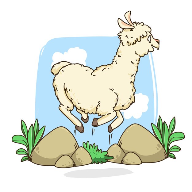 Hand drawn cartoon llama or alpaca illustration