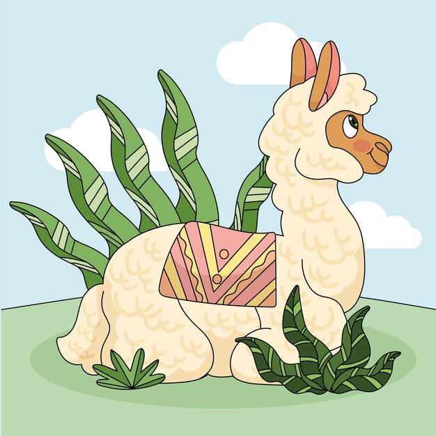 Hand drawn cartoon llama illustration