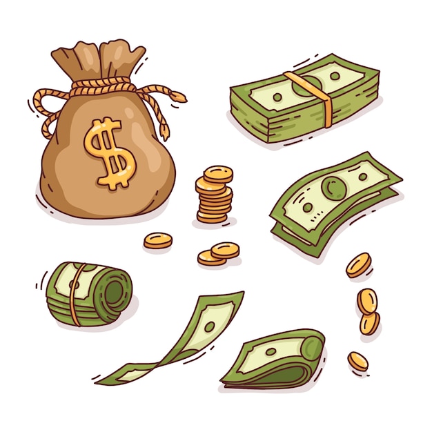 Free vector hand drawn cartoon money illustrations