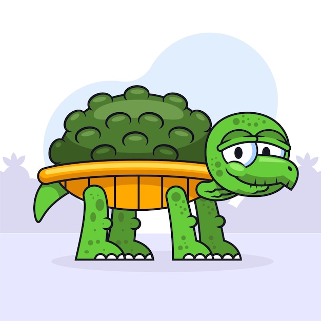 Hand drawn cartoon old turtle illustration