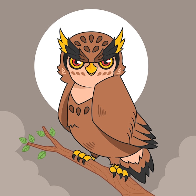 Hand drawn cartoon owl illustration