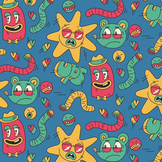 Hand drawn cartoon pattern with stars