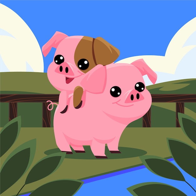 Free vector hand drawn cartoon pig illustration