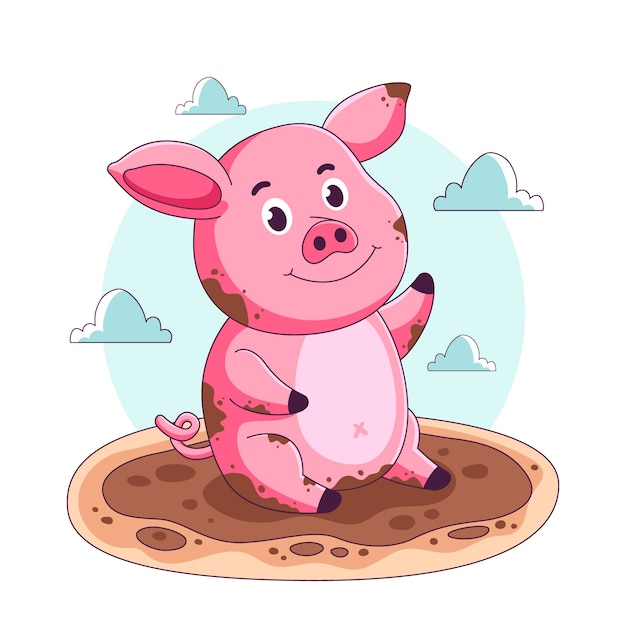 Hand drawn cartoon pig illustration