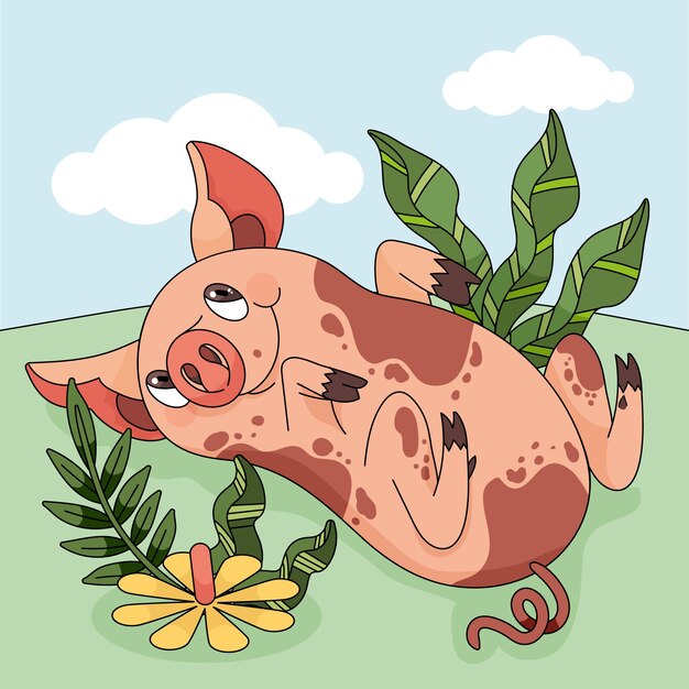 Hand drawn cartoon pig  illustration