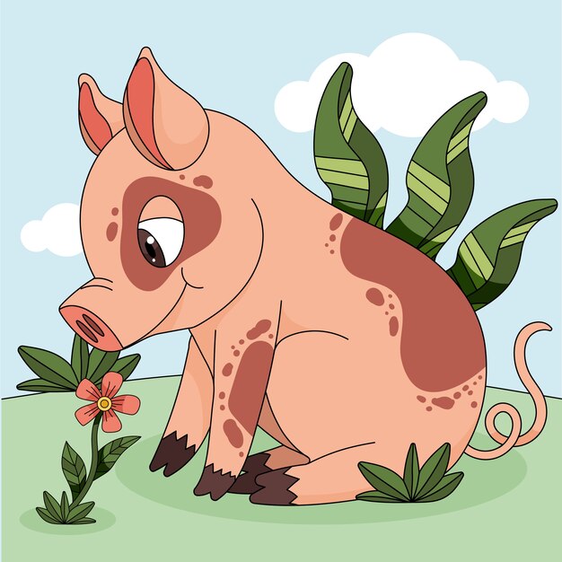 Hand drawn cartoon pig  illustration