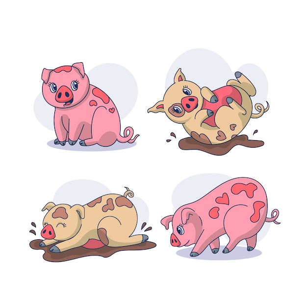 Free Vector hand drawn cartoon pig  illustration