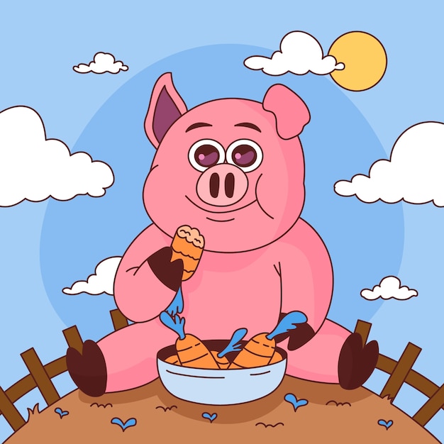 Free Vector hand drawn cartoon pig  illustration