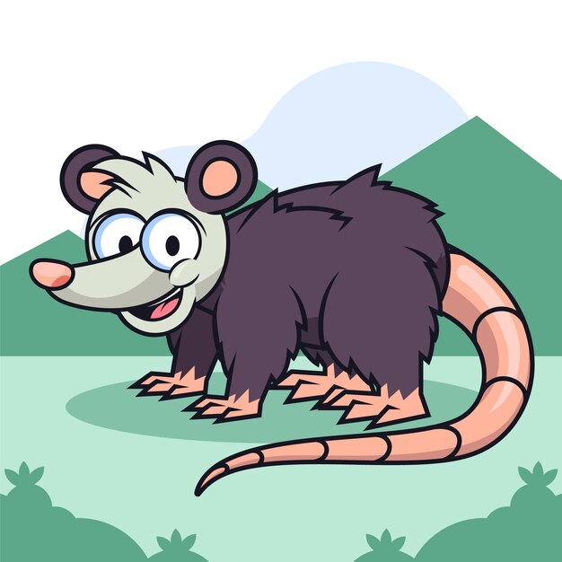 Hand drawn cartoon possum illustration