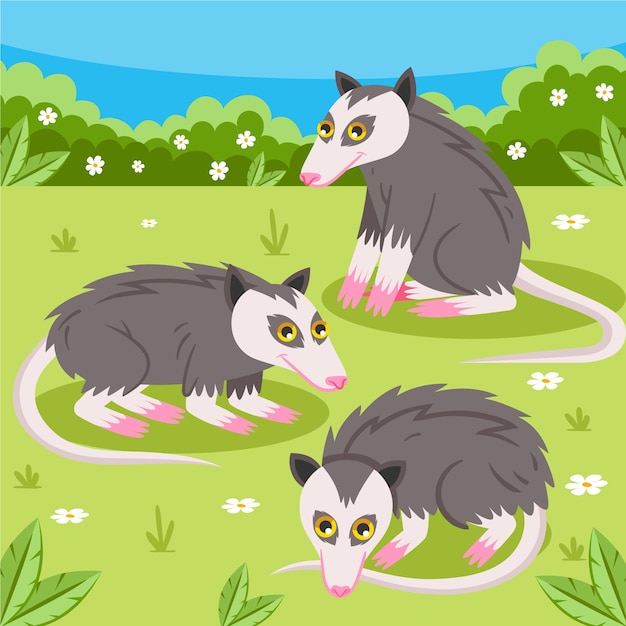 Hand drawn cartoon possum illustration