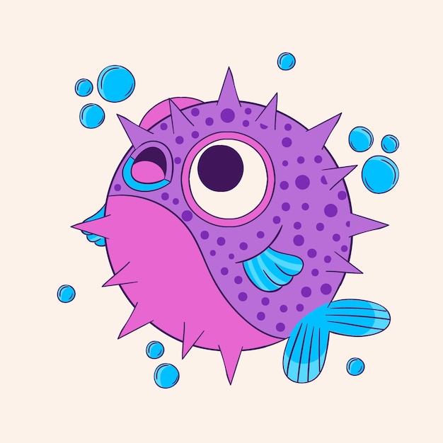 Free Vector hand drawn cartoon pufferfish  illustration