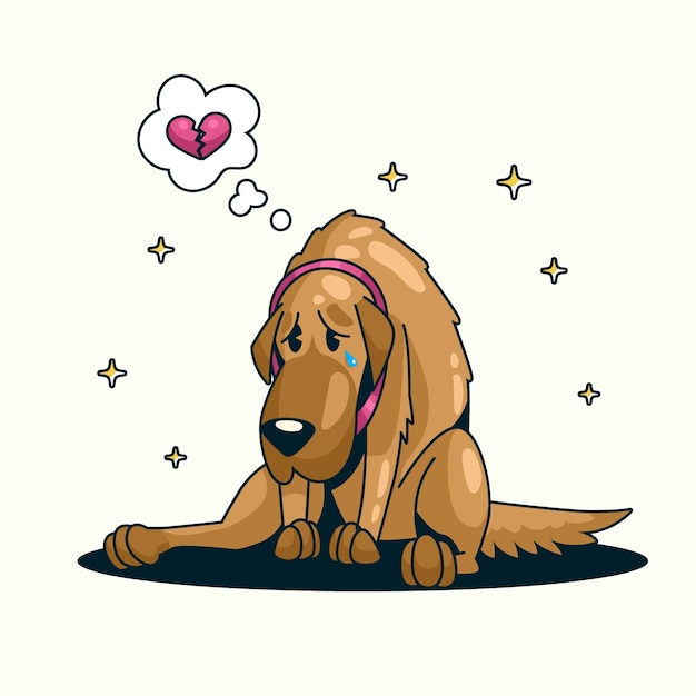 Free vector hand drawn cartoon sad dog  illustration