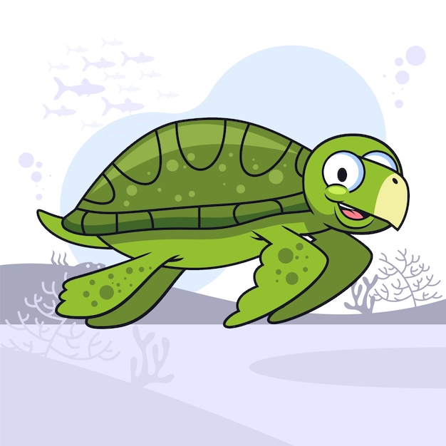 Hand drawn cartoon sea turtle illustration