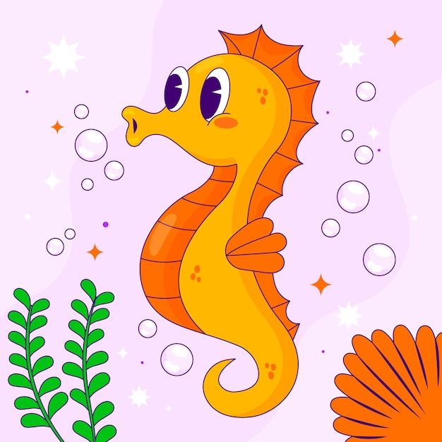 Free Vector hand drawn cartoon seahorse illustration