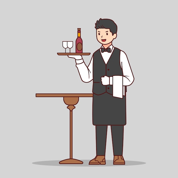 Free vector hand drawn cartoon waiter illustration