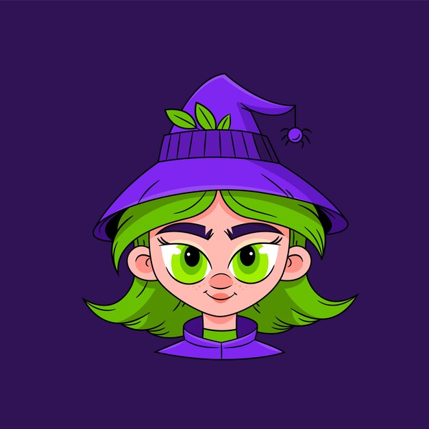 Hand drawn cartoon witch face illustration