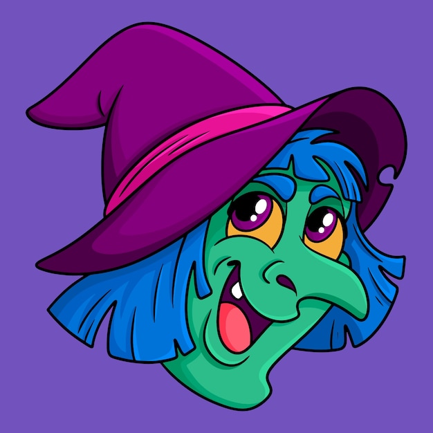 Hand drawn cartoon witch face illustration